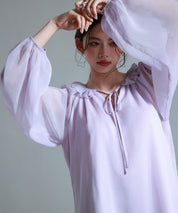 フリルネックリボンシフォンブラウスsdp0253 ラベンダー