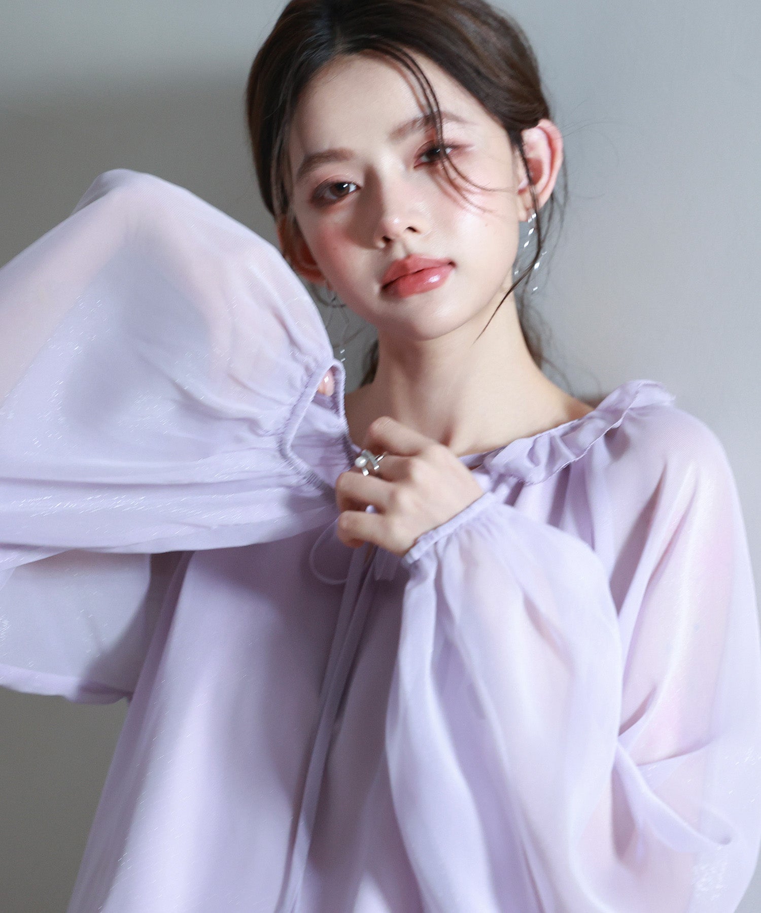 フリルネックリボンシフォンブラウスsdp0253 ラベンダー