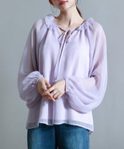 フリルネックリボンシフォンブラウスsdp0253 ラベンダー