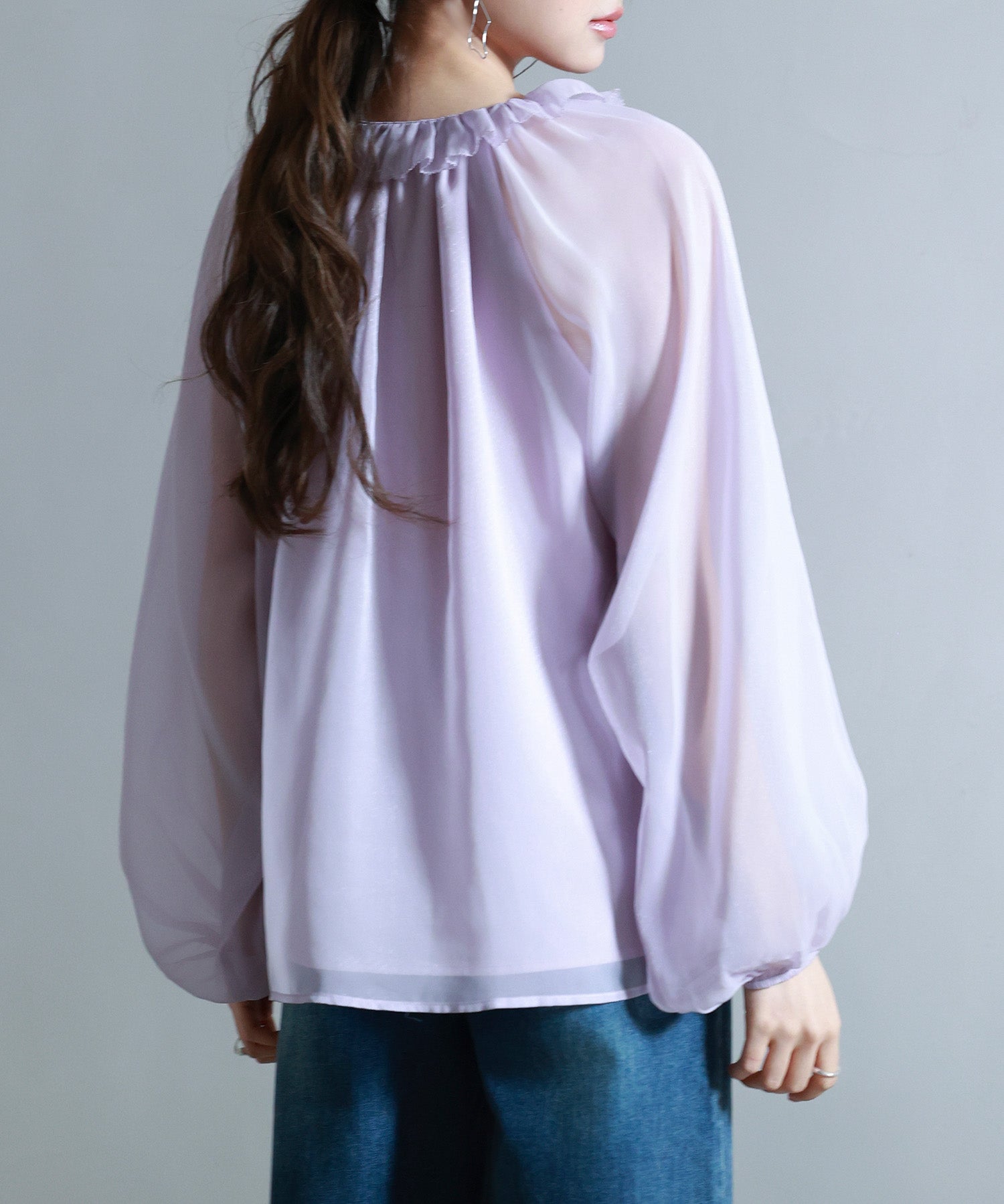 フリルネックリボンシフォンブラウスsdp0253 ラベンダー