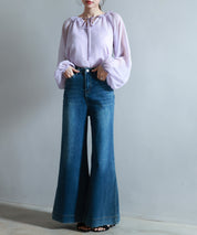 フリルネックリボンシフォンブラウスsdp0253 ラベンダー