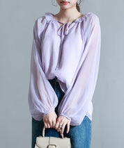 フリルネックリボンシフォンブラウスsdp0253 ラベンダー