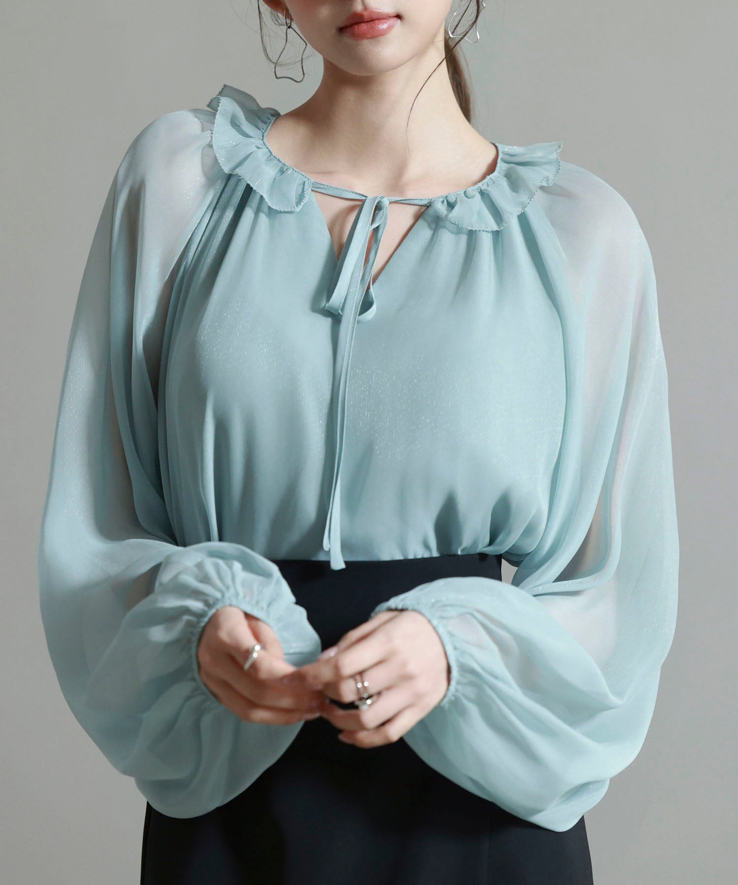フリルネックリボンシフォンブラウスsdp0253-103-34
