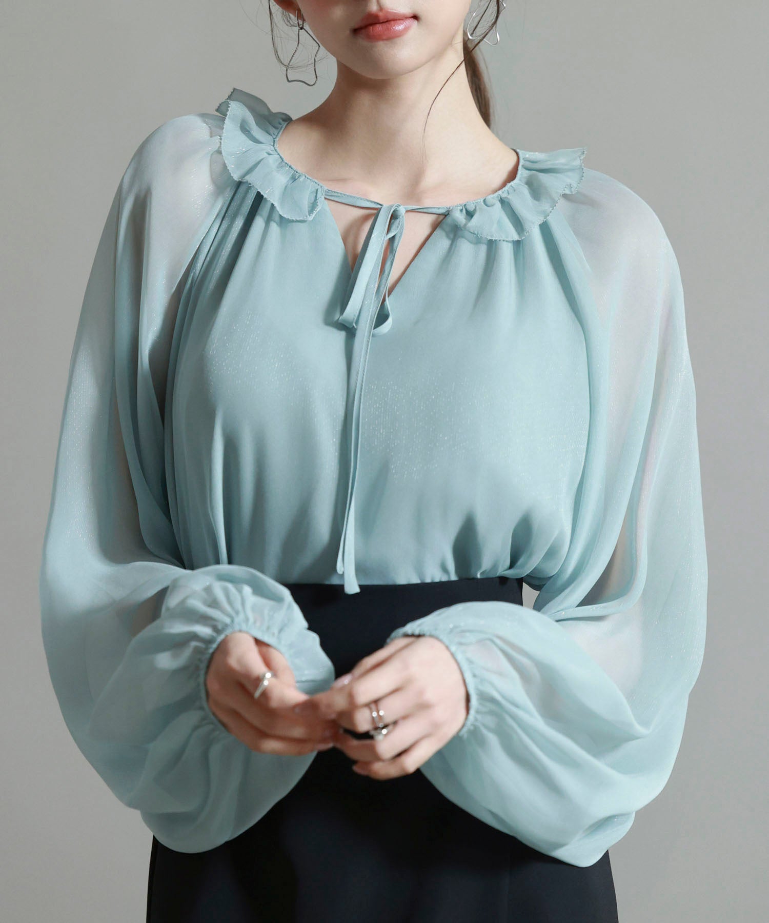 フリルネックリボンシフォンブラウスsdp0253-103-34