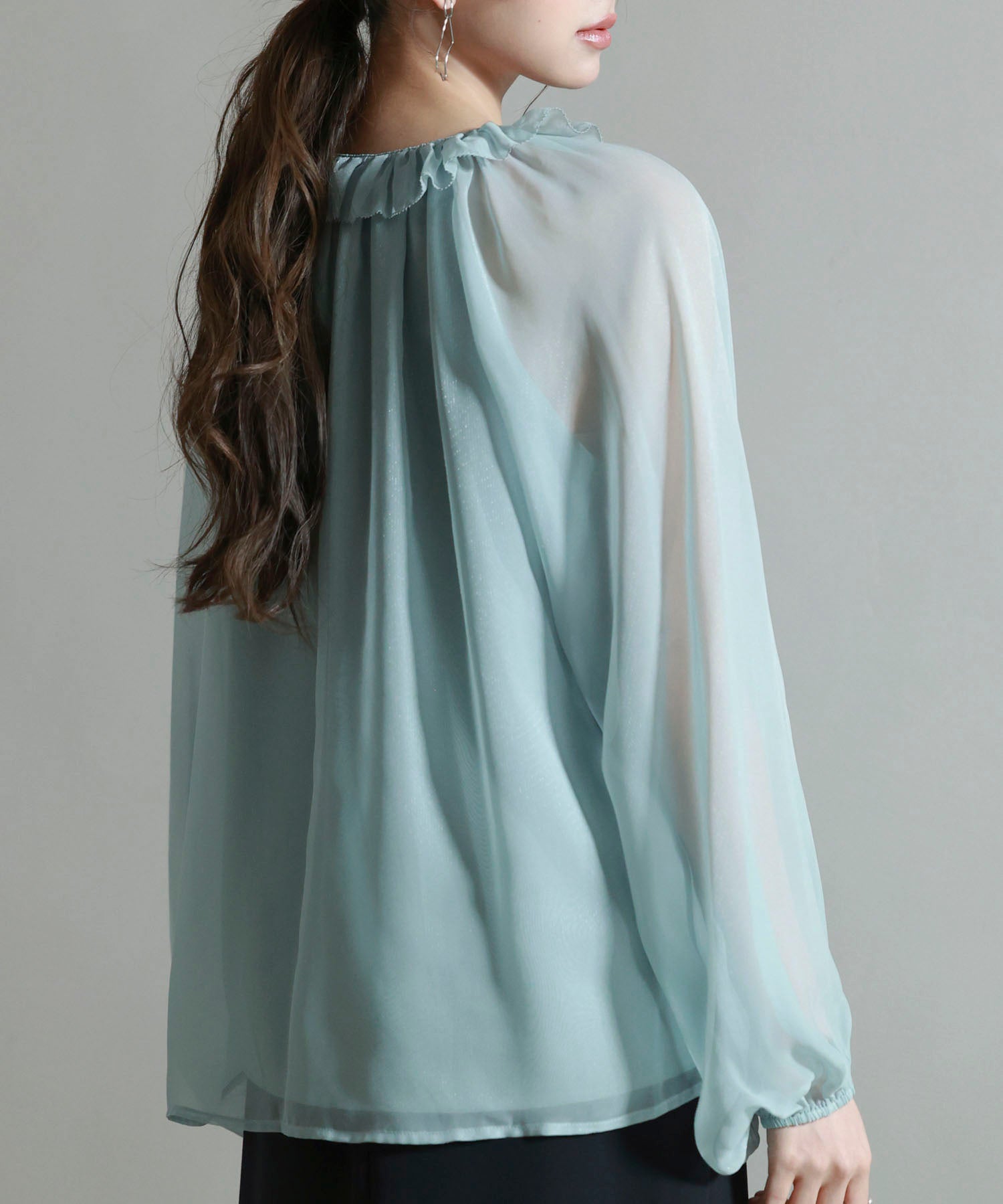 フリルネックリボンシフォンブラウスsdp0253 ブルー