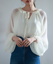 フリルネックリボンシフォンブラウスsdp0253-103-38