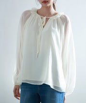 フリルネックリボンシフォンブラウスsdp0253 アイボリー