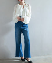 フリルネックリボンシフォンブラウスsdp0253 アイボリー