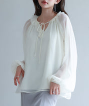 フリルネックリボンシフォンブラウスsdp0253 アイボリー