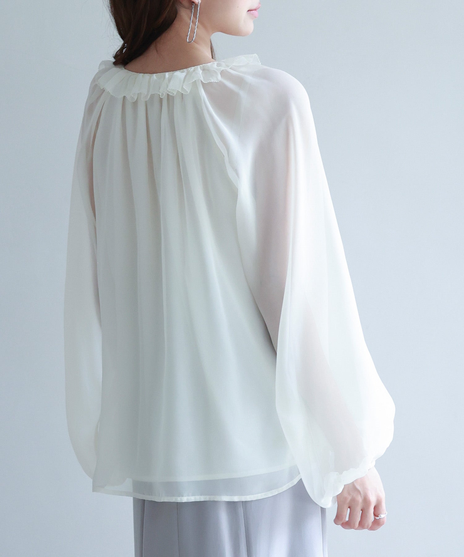 フリルネックリボンシフォンブラウスsdp0253 アイボリー