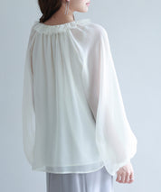 フリルネックリボンシフォンブラウスsdp0253 アイボリー