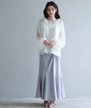 フリルネックリボンシフォンブラウスsdp0253 アイボリー