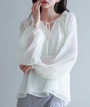 フリルネックリボンシフォンブラウスsdp0253 アイボリー