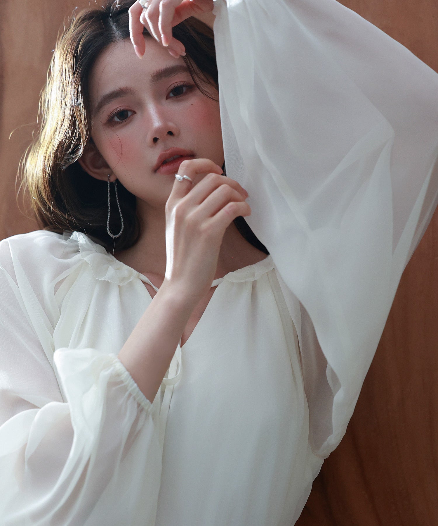 フリルネックリボンシフォンブラウスsdp0253 アイボリー