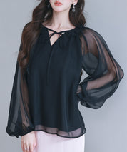 フリルネックリボンシフォンブラウスsdp0253-103-8