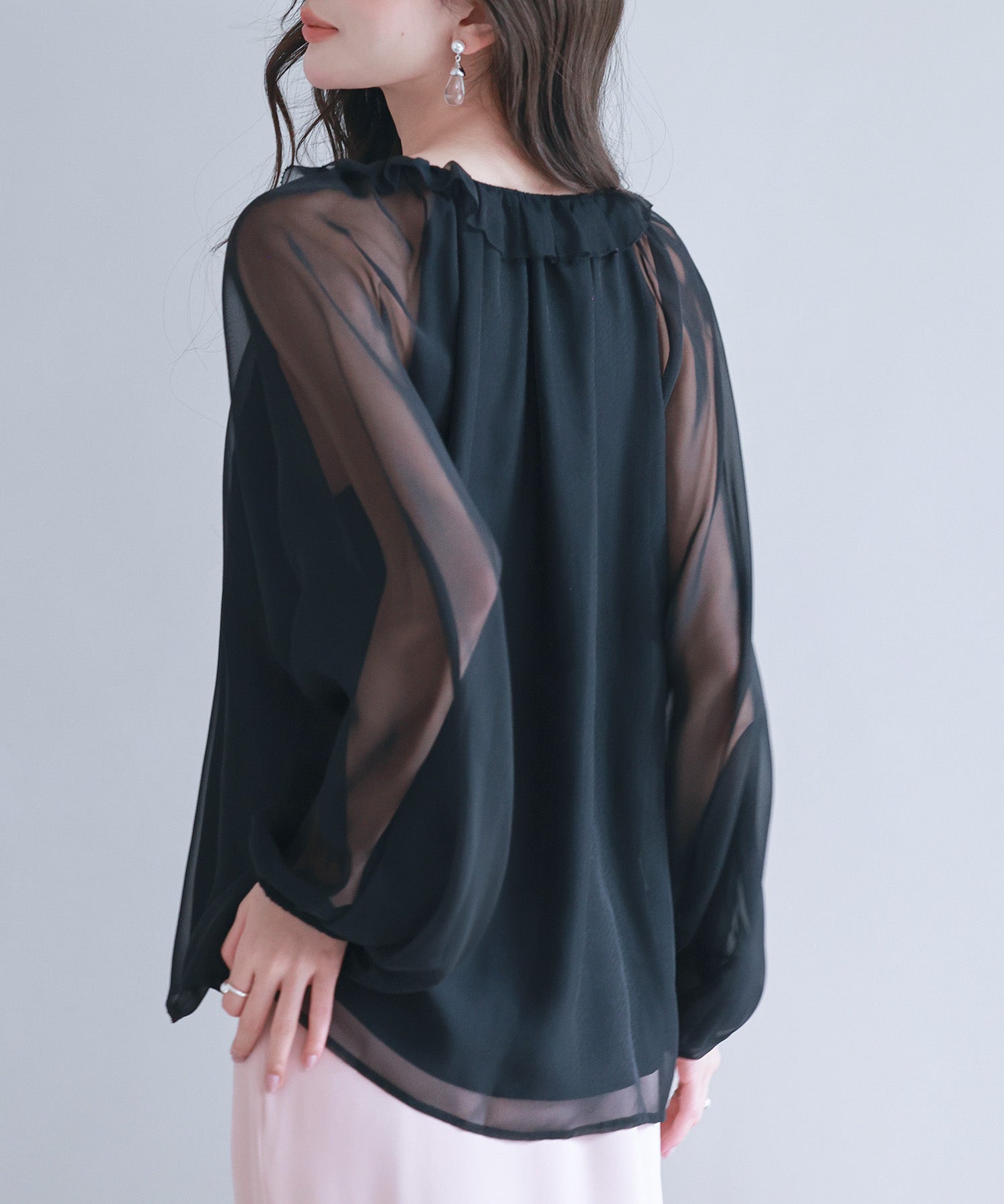 フリルネックリボンシフォンブラウスsdp0253 ブラック