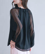 フリルネックリボンシフォンブラウスsdp0253 ブラック