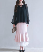 フリルネックリボンシフォンブラウスsdp0253 ブラック