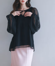 フリルネックリボンシフォンブラウスsdp0253 ブラック