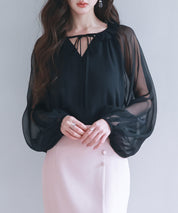 フリルネックリボンシフォンブラウスsdp0253 ブラック