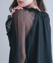 フリルネックリボンシフォンブラウスsdp0253 ブラック