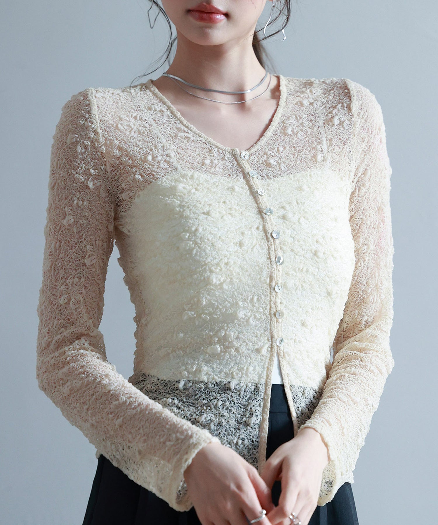 シェルボタン総レースカーディガンsdp0254-102-14