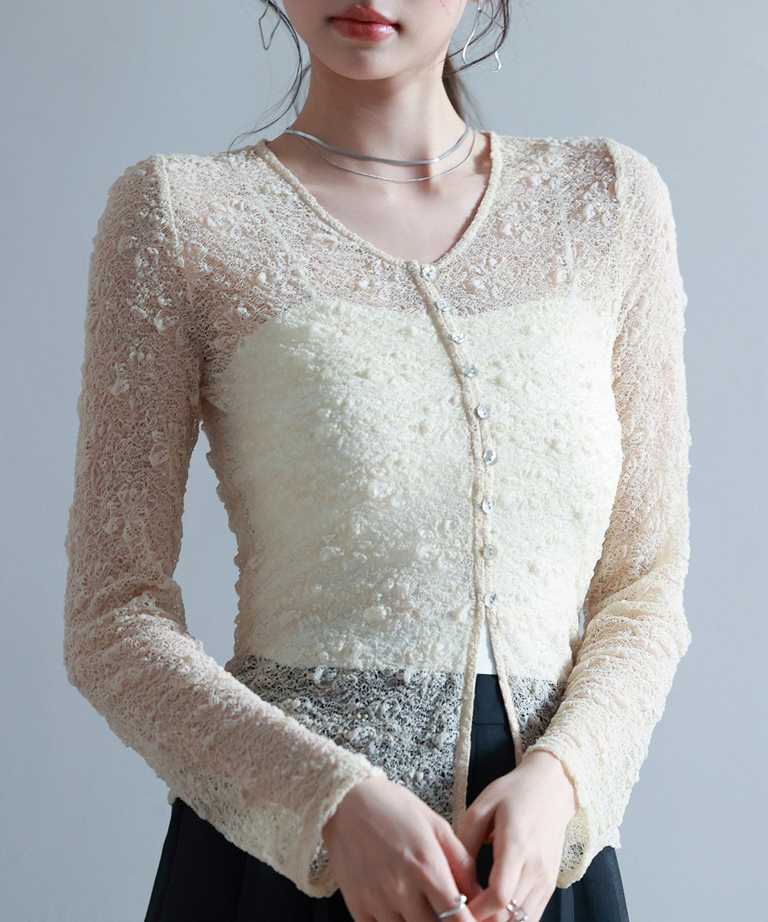 シェルボタン総レースカーディガンsdp0254-102-14