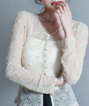 シェルボタン総レースカーディガンsdp0254 ベージュ