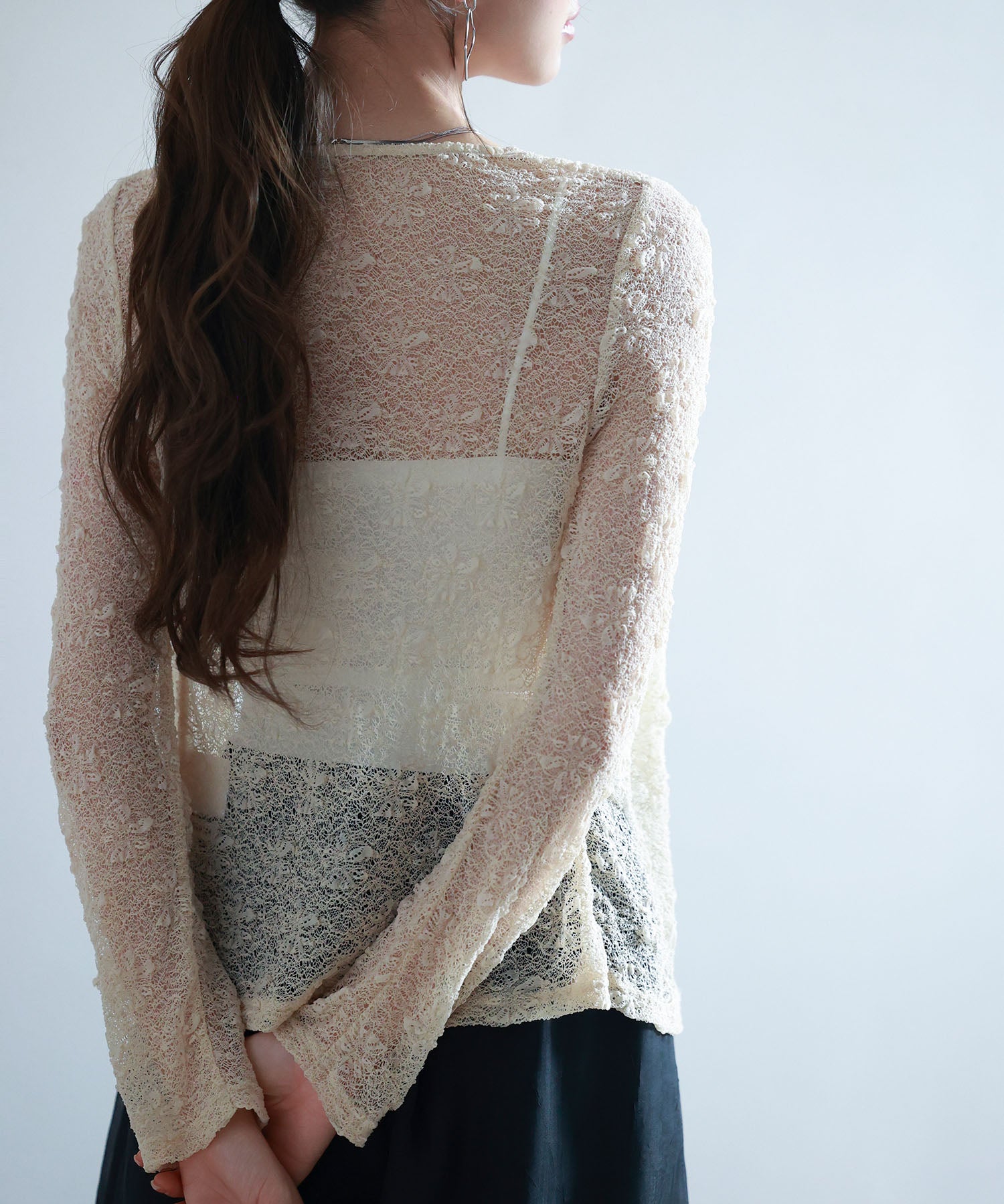 シェルボタン総レースカーディガンsdp0254 ベージュ