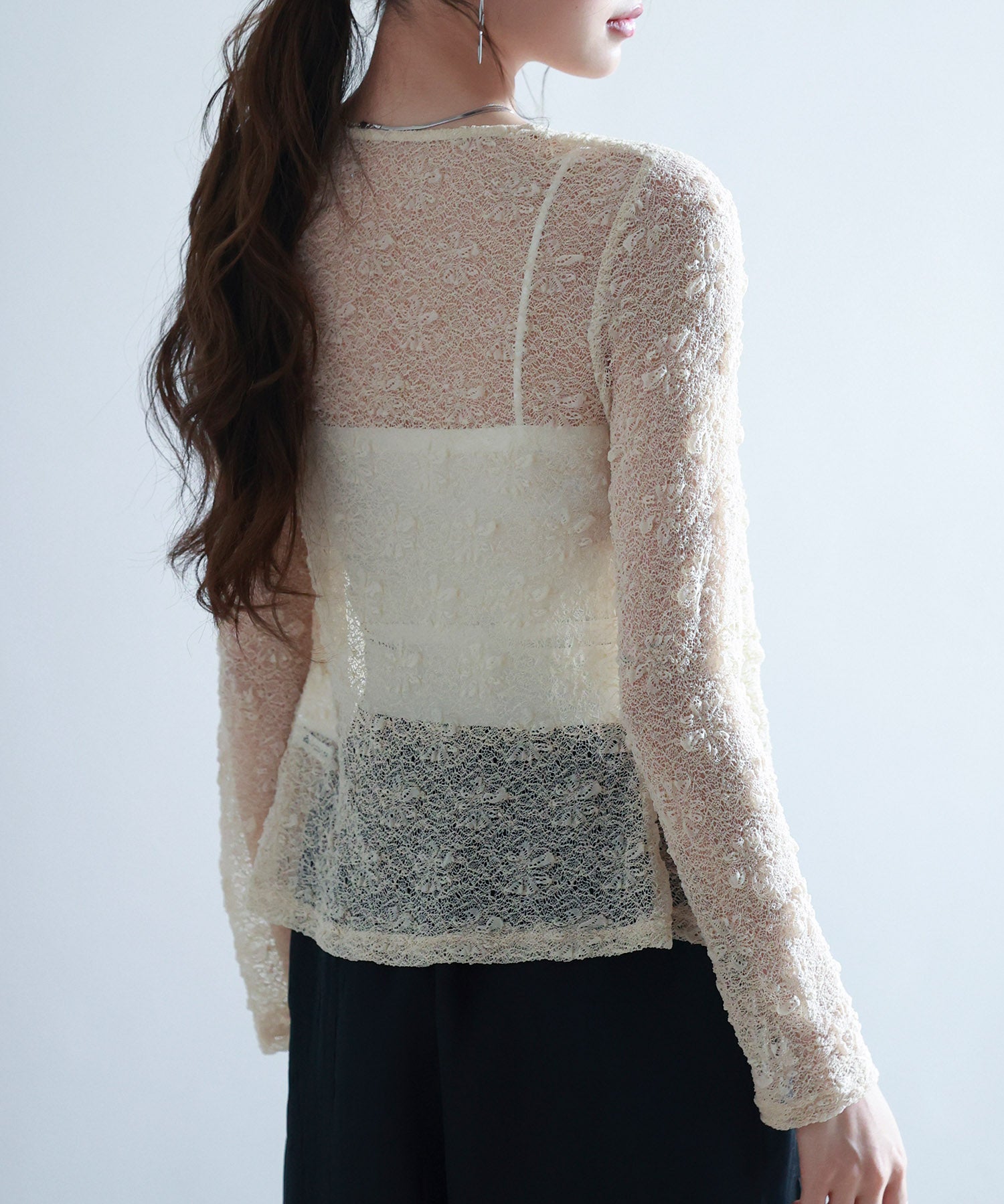 シェルボタン総レースカーディガンsdp0254 ベージュ