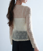 シェルボタン総レースカーディガンsdp0254 ベージュ