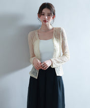 シェルボタン総レースカーディガンsdp0254 ベージュ