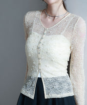 シェルボタン総レースカーディガンsdp0254 ベージュ