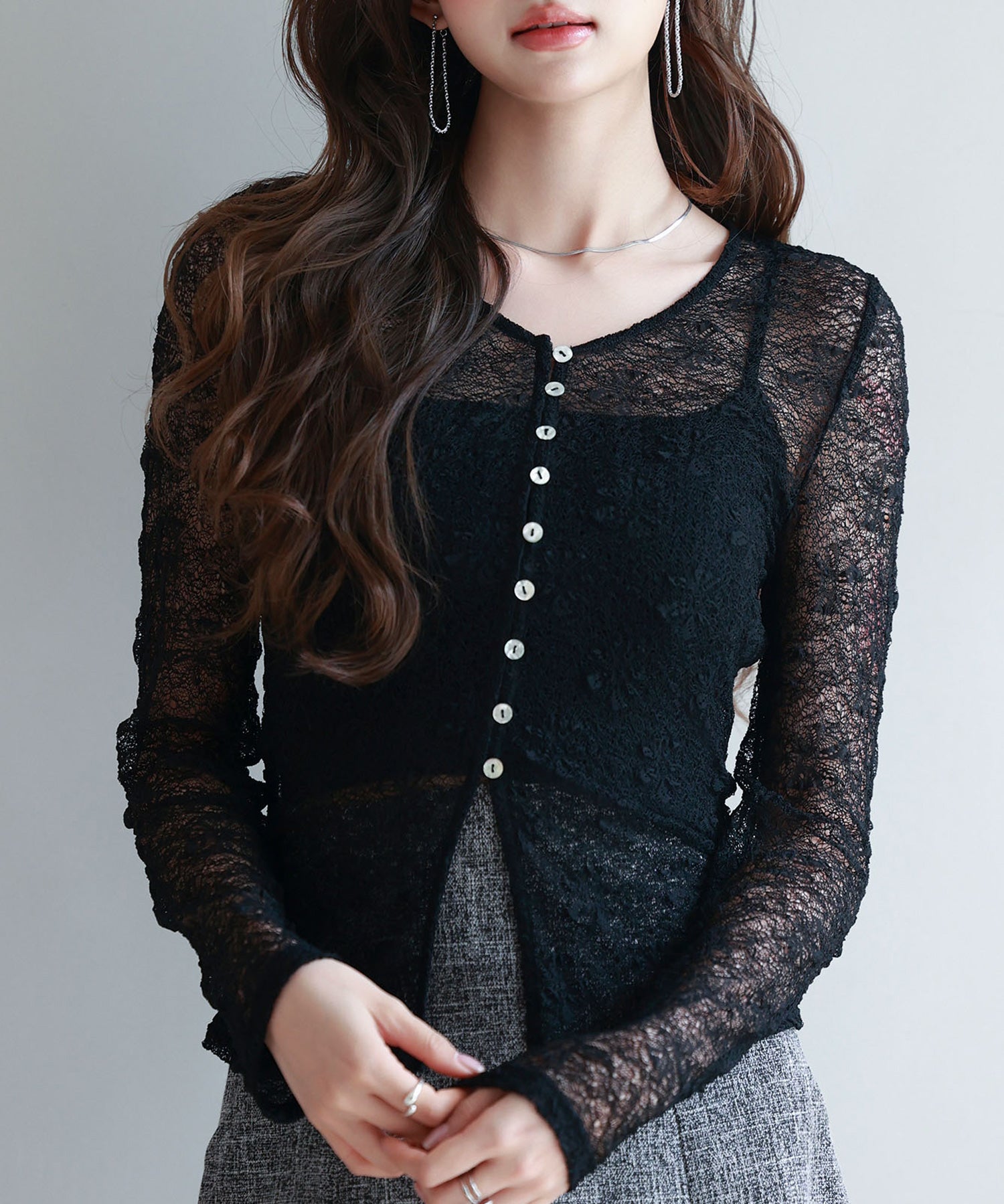 シェルボタン総レースカーディガンsdp0254-102-8