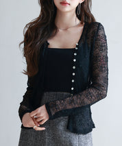 シェルボタン総レースカーディガンsdp0254 ブラック