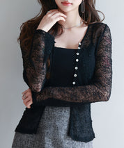 シェルボタン総レースカーディガンsdp0254 ブラック