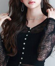 シェルボタン総レースカーディガンsdp0254 ブラック