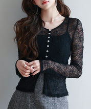 シェルボタン総レースカーディガンsdp0254 ブラック