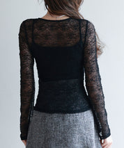 シェルボタン総レースカーディガンsdp0254 ブラック