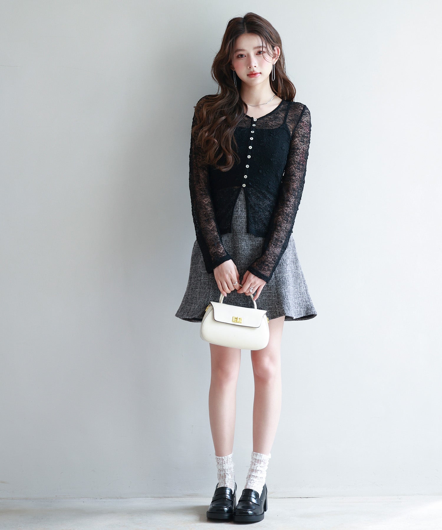 シェルボタン総レースカーディガンsdp0254 ブラック