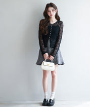 シェルボタン総レースカーディガンsdp0254 ブラック