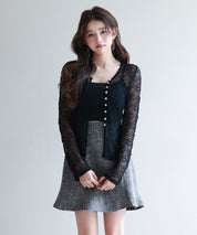 シェルボタン総レースカーディガンsdp0254 ブラック