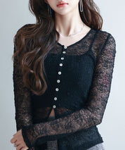 シェルボタン総レースカーディガンsdp0254 ブラック