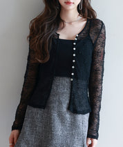 シェルボタン総レースカーディガンsdp0254 ブラック