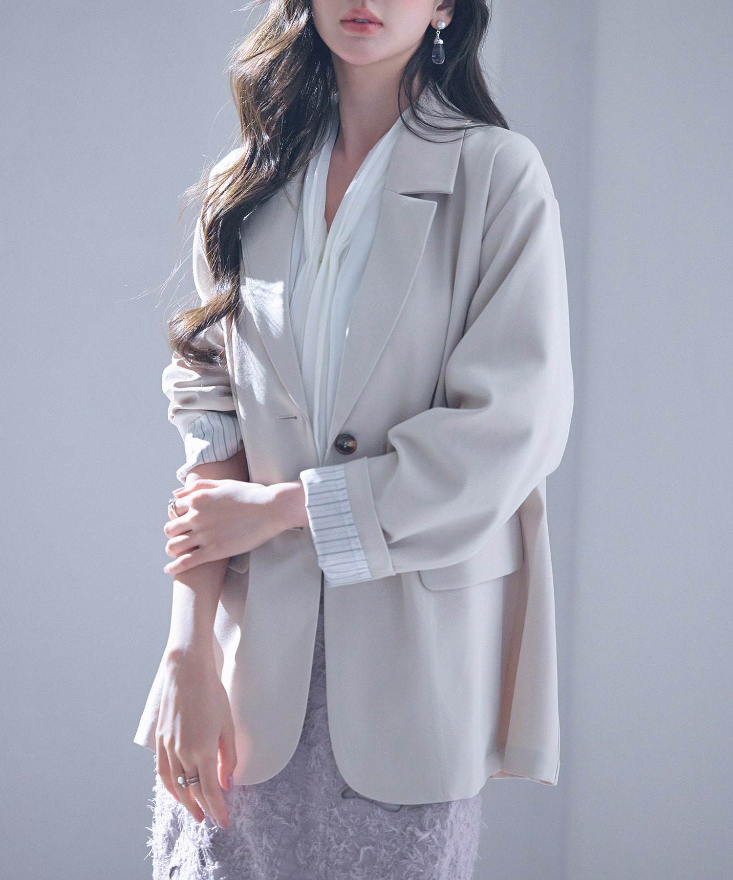 袖口折り返しテーラードジャケットsdp0255 ベージュ