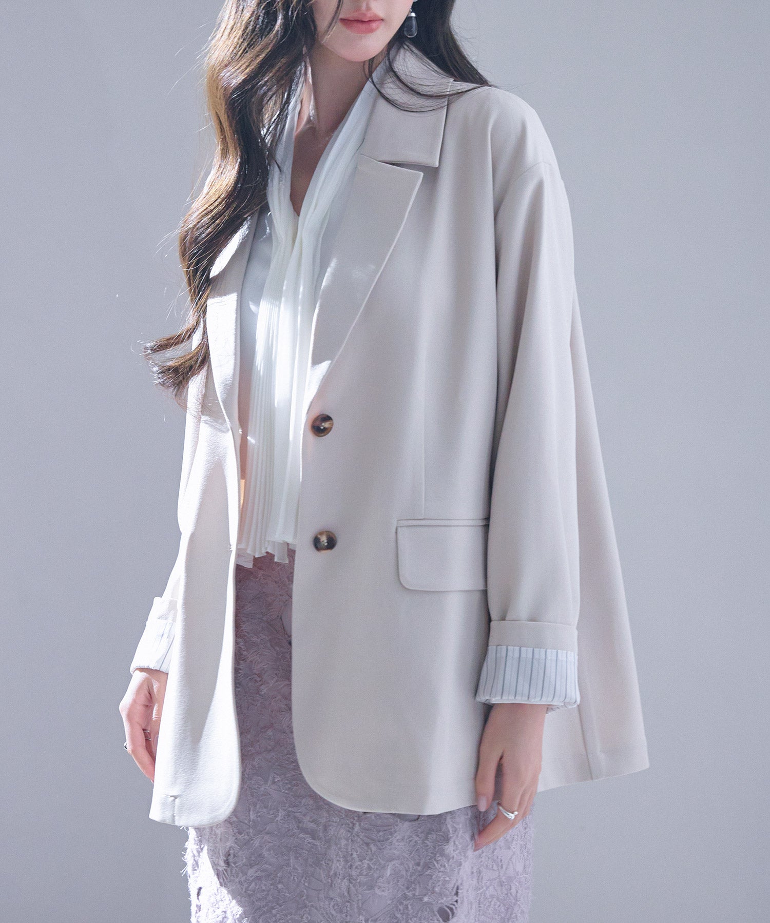 袖口折り返しテーラードジャケットsdp0255 ベージュ