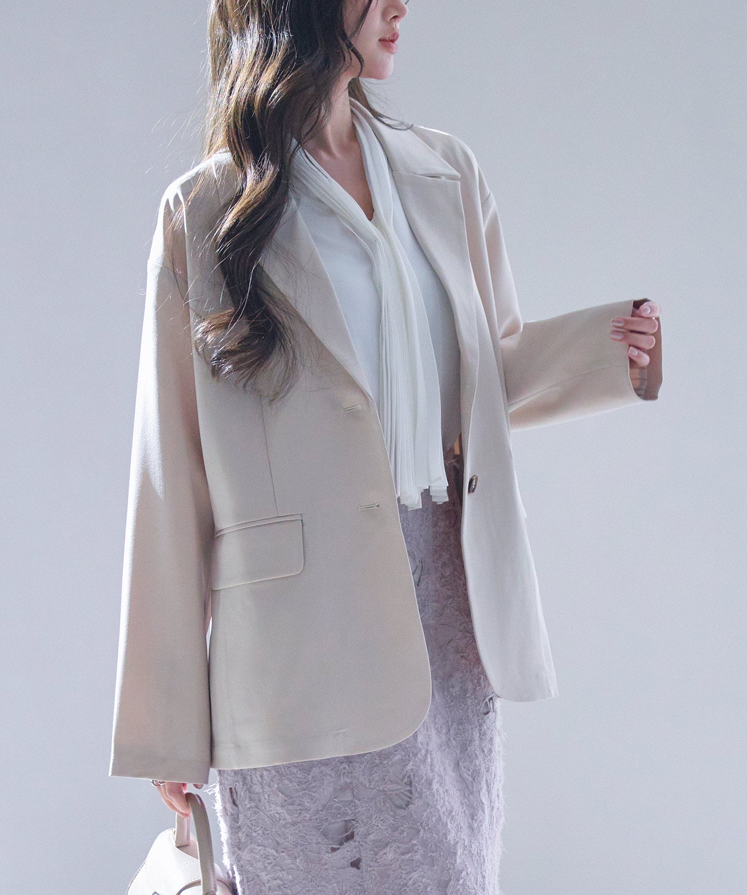 袖口折り返しテーラードジャケットsdp0255 ベージュ