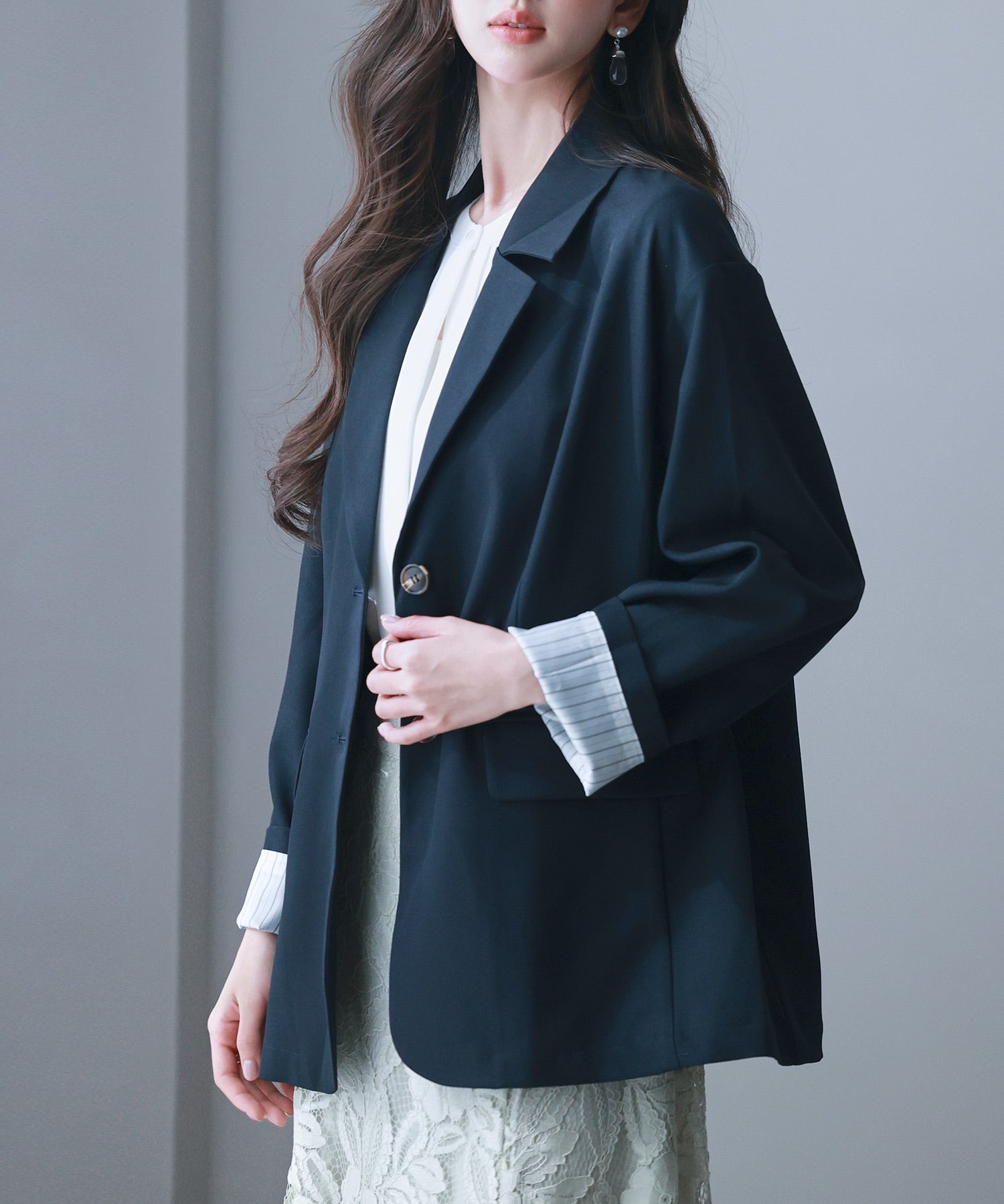 袖口折り返しテーラードジャケットsdp0255 ネイビー