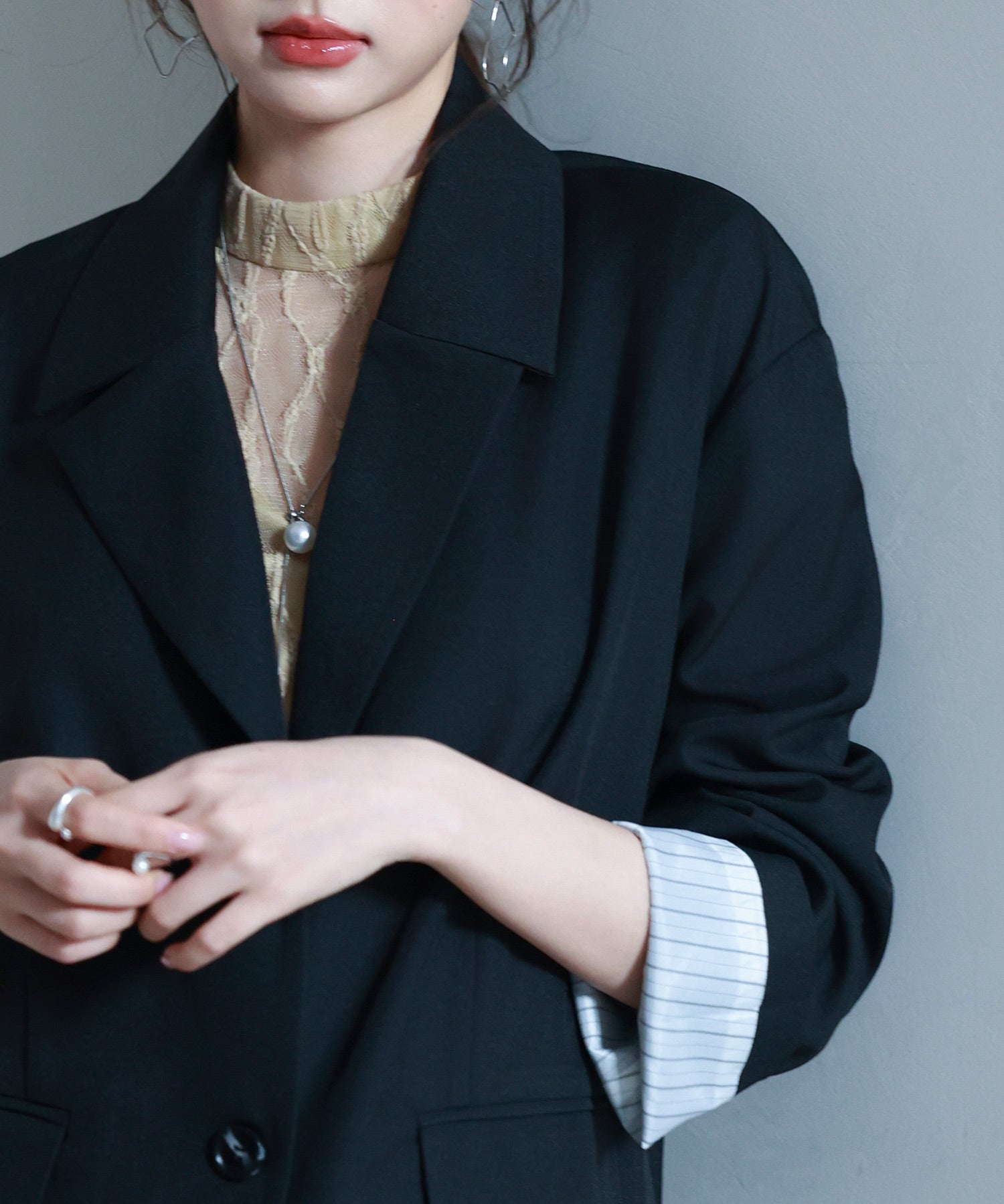 袖口折り返しテーラードジャケットsdp0255 ブラック