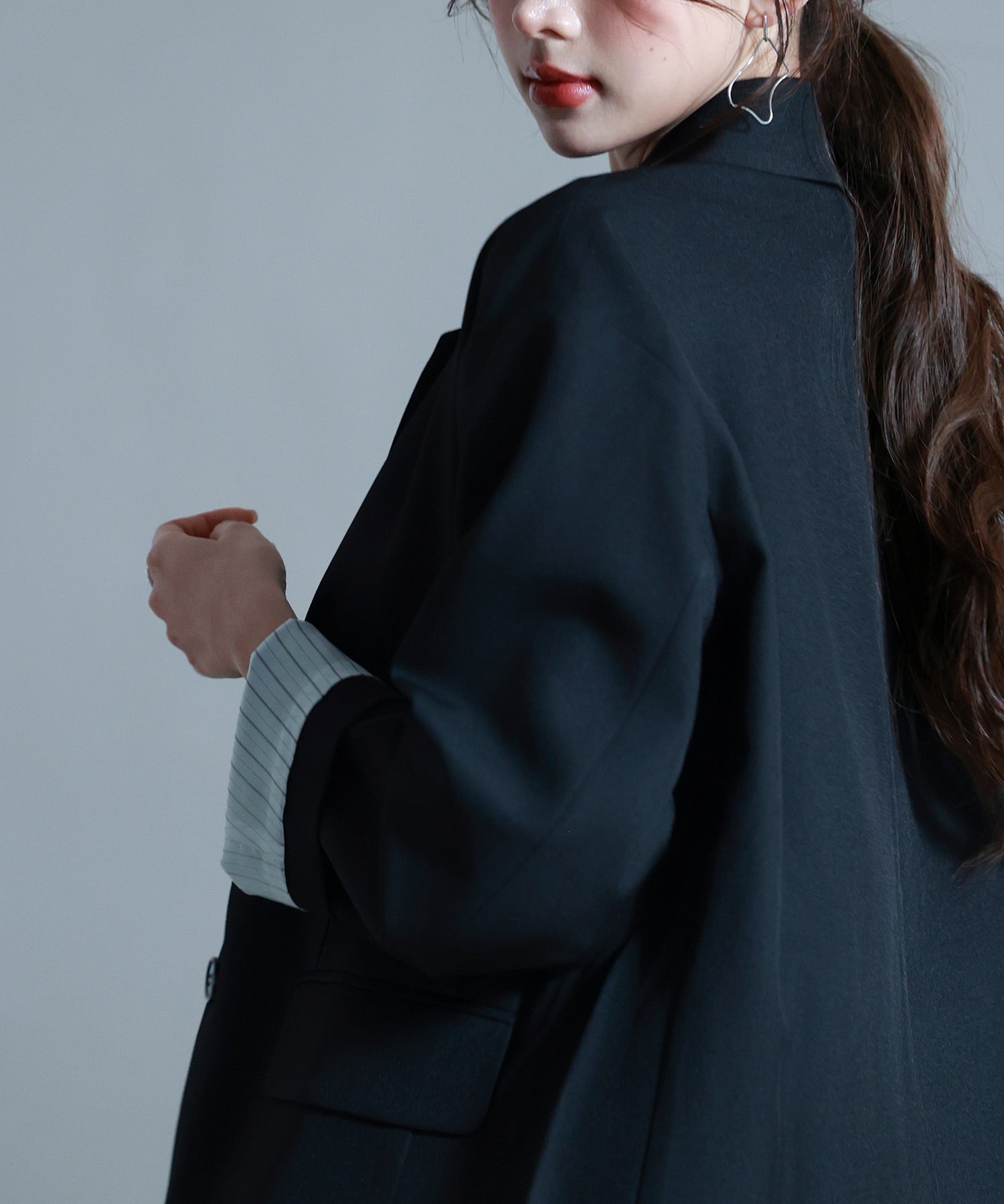 袖口折り返しテーラードジャケットsdp0255 ブラック